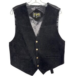 Scully Suede Leather Vest M Black Western Boho Vintage Oklahoma Seal Buttons